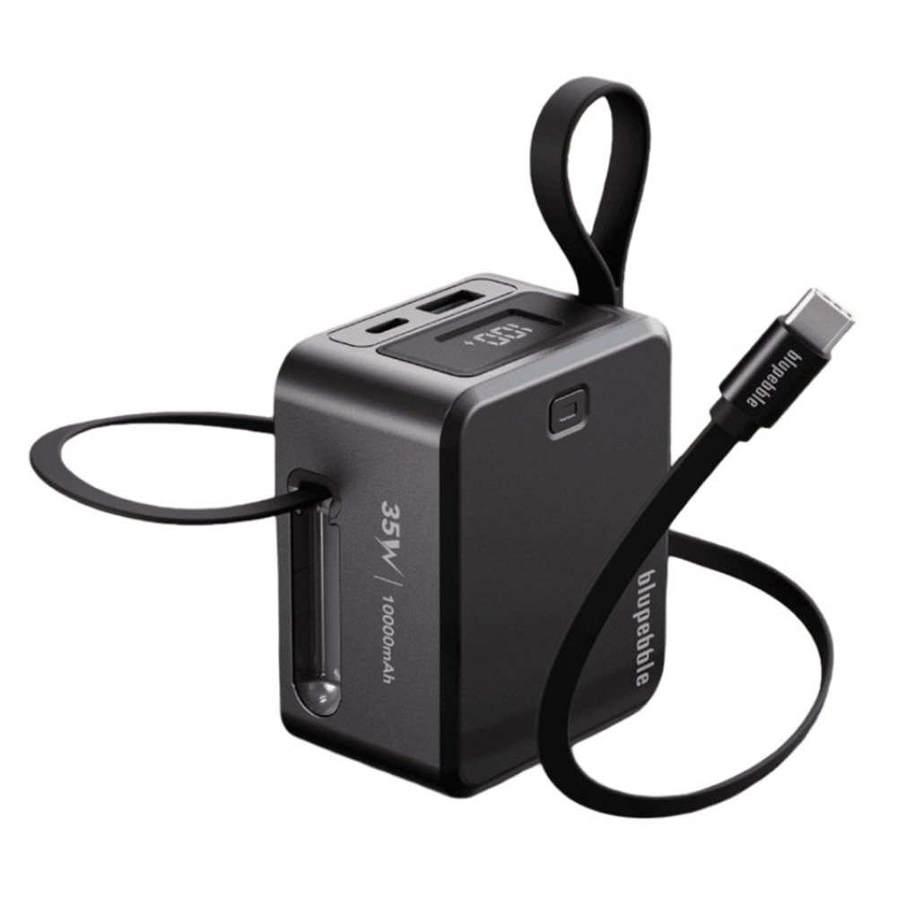 BLUPEBBLE LINKPOD 35W 10000MAH POWER BANK WITH RETRACTABLE CABLE GRAY BP-PBLNKPD35-GY